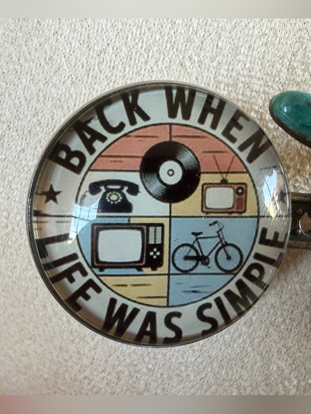 Back When Life Was Simple Pin/Brooch - Vintage Style Round